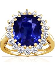 18K Yellow Gold Cushion Cut Blue Sapphire Ring With Sidestones