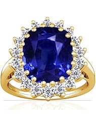 14K Yellow Gold Cushion Cut Blue Sapphire Ring With Sidestones