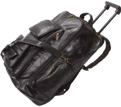 Black 19'' Leather Rolling Trolley Backpack Wheel Cart Travel Luggage Tote Bag