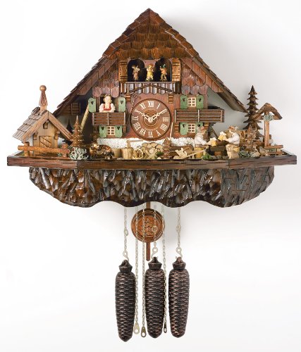 River City Clocks MD814-19 Eight Day Musical Cuckoo Clock with Dancers, Beer Drinkers Raise Mugs And Daughter Shakes Her Head, 19-Inch Tall