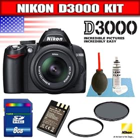 Nikon D3000 10MP Digital SLR Camera with 18-55mm f/3.5-5.6G AF-S DX VR Nikkor Zoom Lens Package 3