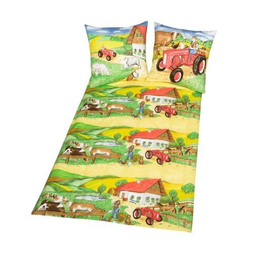 Kinderbettwäsche roter Traktor 135x200 cm Baumwolle