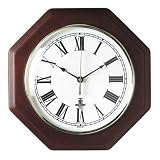(Price/EA)Wall Clock, 12 Octagon Shape, White Face/Mahogany Frame