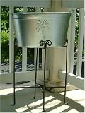 Palm Tree Galvanized Beverage Tub with Folding Wrought Iron Stand