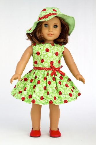 Ladybug - LadyBug Summer Dress with Hat and Red Slippers; fits 18 inch American Girl dolls.