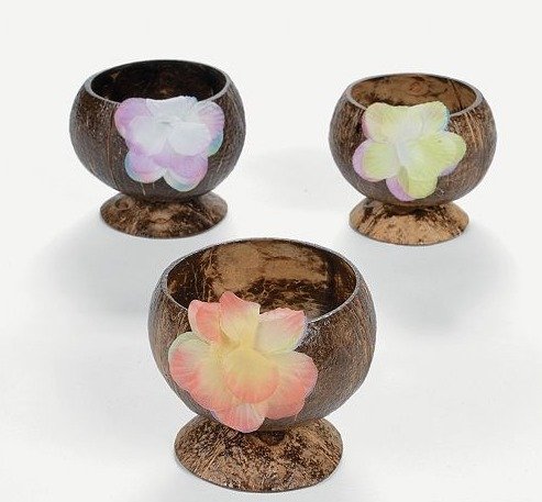 Coconut Cups With Flowers Favor Containers (1 dz)
