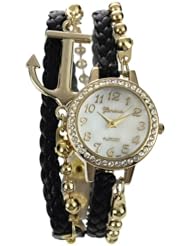 Ladies Geneva Rhinestone-accented Black/Gold Anchor Wrap Around Watch