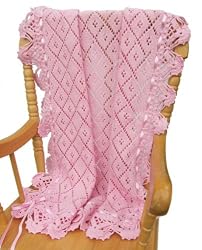 Handmade Pure Cotton Baby Blanket - Pink Rose (Hand-crocheted Border)