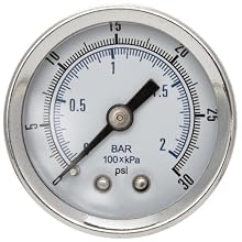 Parker K4515N18030 Gauge for 14R, P3AR, 15R and 14E Series Filter/Regulator, 30 psig, 1/8" NPT (0 to 2.1 bar)