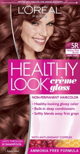 L'Oreal Paris Healthy Look Creme Gloss Color, Medium Red Brown/Cherry Truffle 5R (Pack of 3)
