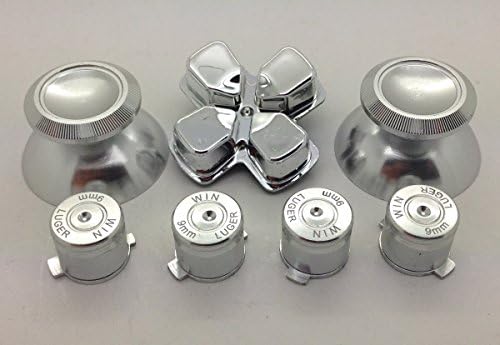 HKING 7 PECES! Metal SILVER thumbsticks Grip+ Buttons and Chrome D-pad for Sony PS4 Controllers, thumbsticks Grip+ Buttons and Chrome D-pad for Sony PS4 Controllers,