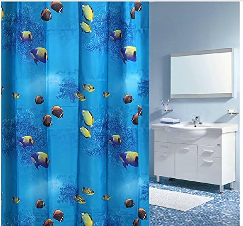 High-Grade Bathroom Waterproof Polyester Shower Curtain More With Blue Tropical Fish,72x80inch(180X200CM)
