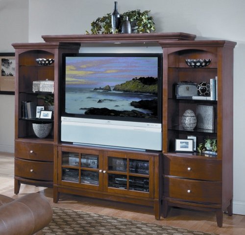 Entertainment Center Furniture - Spectrum 4pc Entertainment Center Set in Cherry - Encore Home Entertainment