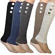 Triple Button Trimmed Classic Boot Shaft Style Ribbed Knit Soft Acrylic Leg Warmer