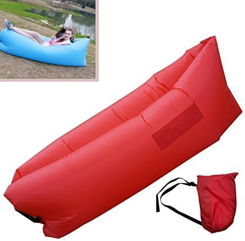 Leeberry? Portable Outdoor Fast Inflatable Couch,Inflatable Lounger Sleeping Air Bed Hangout Bag 500lb Bearing 102 inches for Summer Camping Beach,Hiking (Red)