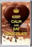 KEEP CALM and EAT CHOCOLATE Fridge Magnet printed on an image rich dark chocolate being poured on even more chocolate! From our Keep Calm and Carry On series - an original stocking filler Gift Idea for a chocoholic!