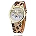 NYKKOLA Platinum Plated Cat Glasses Analog Quartz Watch, Leopard PU Leather Strap Gold Tone