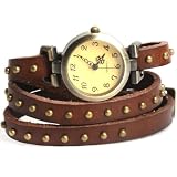 YesurpriseWeave Fashion Rivet Weave Wrap Around Leather Retro Bracelet Woman Wrist Watch Gift Brown