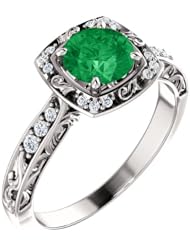 Platinum 6.00mm Round Cut Chatham Created Emerald and Diamond Ring -- LIFETIME WARRANTY