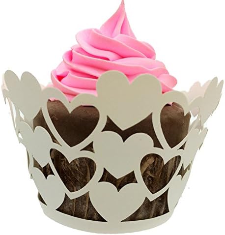 24pcs White Hearts Wedding Laser Cut Lace Cupcake Munffin Wrappers Birthday Party Cake Cases