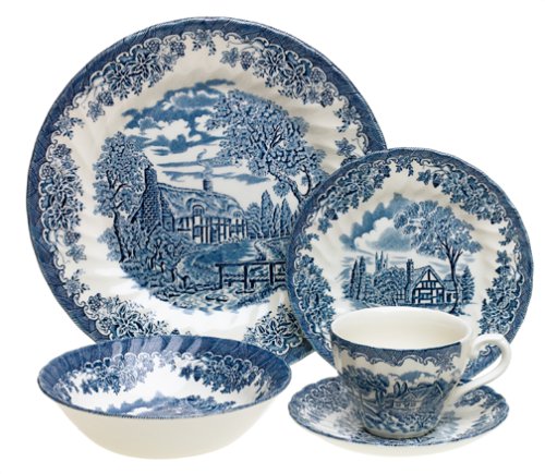 Churchill China Brook Blue 47-Piece Dinnerware Set, Service for 8