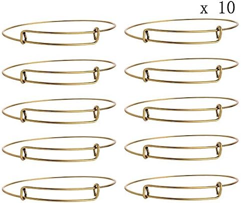 Warmbuy 10 pcs Expandable Bangle Bracelet （Gold)