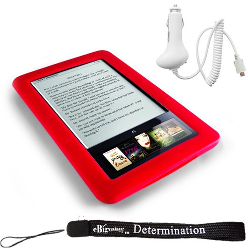 Kroo Nook Electronic Book Reader Slim Silicone Skin Case (RED) + Includes a 4-Inch eBigvalue Determination Hand Strap + Easy Travel Car Charger Image Kroo Nook Electronic Book Reader Slim Silicone Skin Case (RED) + Includes a 4-Inch eBigvalue Determination Hand Strap + Easy Travel Car Charger