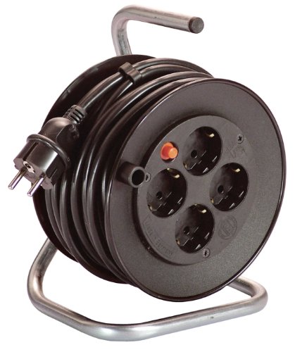 as - Schwabe 10180 Mini-Sicherheits-Kabeltrommel, schwarz 180mm&Oslash; 15m H05VV-F 3G1,5 schwarz, IP20 Innenbereich