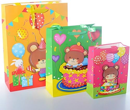 3-Pack High Quality Birthday Gift Bags with Ribbon Handle (1 Large, 1 Medium, 1 Small), by Lynnwang Design