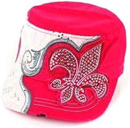 Cream, Grey, HOT Pink & Silver Chevron Baseball Cap, Clear Gemstone Rhinestone Details, Fleur De Lis, Great for Mardi Gras and New Orleans Saints Fans.