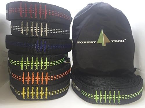 Forest Tech Hammock Straps (ORANGE) CHOICE of 5 COLORS XL Hammock Suspension Kit - Super Strong, Lightweight, Tree Friendly (2 Straps &amp; Carrying Pouch