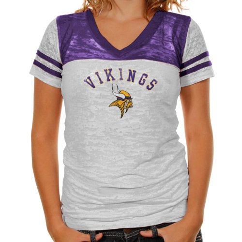 NFL Minnesota Vikings Coop Short Sleeve Women's T-Shirt With White And Primary Colors With Distressed Screen Print (White/Purple-Large) at Amazon.com