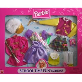 Barbie School Time Fun Fashions w Majorette, Prom Queen & College Student - Easy To Dress Fashion Clothes (1997 Arcotoys, Mattel)