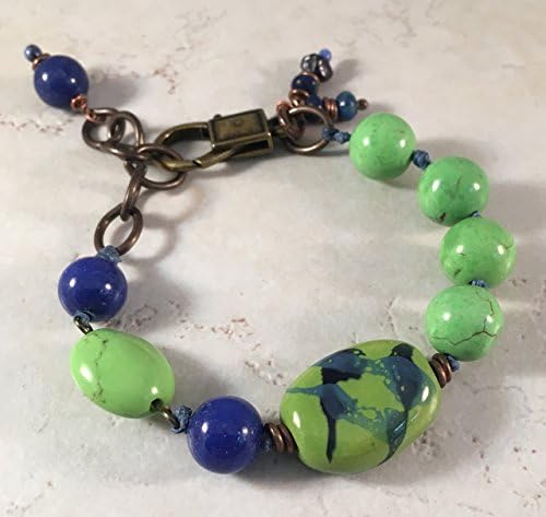Blue and Green Handknotted Bracelet with Kazuri and Magnesite
