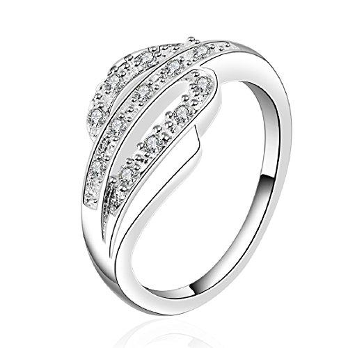 Fashion 925 Sterling Silver Jewelry Wave Design Elegant Engagement Wedding Ring Size 8