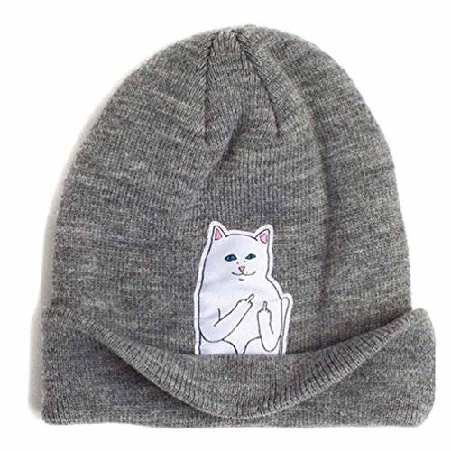 RULIU Women's Knitting Cat Animal Beanie Hat Gray