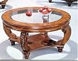 Hand Carved Leaf Detail Round Glass Top Coffee Table By Coaster Furniture