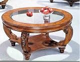 Hand Carved Leaf Detail Round Glass Top Coffee Table By Coaster Furniture