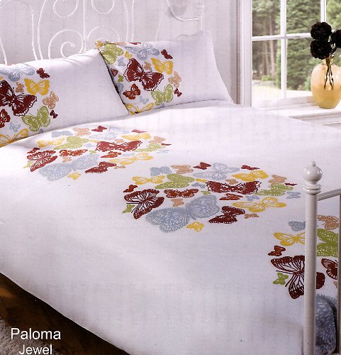 Paloma Butterfly Jewel White Duvet Quilt Cover Set, Double Bed