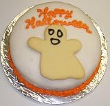 Carrot Decorated Cake Single Layer 8 Round Topped with Ghoast Cookie Orange Trim