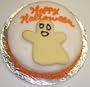 Chocolate Decorated Cake Single Layer 8" Round Topped with Ghoast Cookie Orange Trim