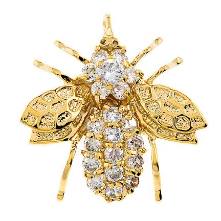 Childrens Toyshop  Jewelry : Gold Vermeil Cubic Zirconia Bee Pin Brooch Pendant (Holiday Special)