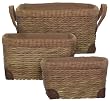 Country Cotton Lined Rush Rectangle Baskets w/ Tweed Edge Set/3 Lg=17"x13"x9"