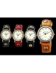 Youyoupifa Vintage Dial Fashion Numerals Red Leather Strap Quartz Wrist Watch