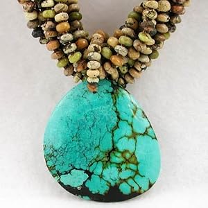 Southwestern Native American Hand Made Turquoise and Serpentine Bead Harvest Necklace by Santo Domingo Artist Priscilla Nieto, #9199