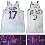 Signed Bob Cousy Holy Cross Basketball Jersey JSA COA Celtics Cousy is the legendary Boston Celtics Point Guard. A 6 x NBA Champion, 13 x All-Star, and member of the NBA's Hall of Fame. Before becoming the star with the Celtics, Cousy was a star with Holy Cross, winning the 1947 NCAA Championship and being the #3 overall NBA draft pick by the Tri-Cities Blackhawks. An excellent collectible fo