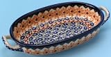 Polish Pottery Oval Baker w/ Handles 1 3/4 H x 5 W x 9 1/2 L