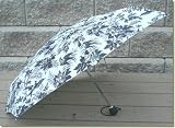 Adult Sized Black and White Floral Auto Open/Close Mini Umbrella