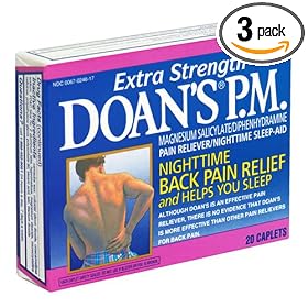 Doan's P.M. Nighttime Back Pain Relief Caplets, Extra Strength, 20-Count Boxes (Pack of 3)