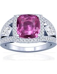 Platinum Cushion Cut Pink Sapphire Ring With Sidestones